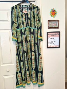 NWT April Cornell Peru Dress Olive Green Floral Maxi Cottagecore 50 Years Large
